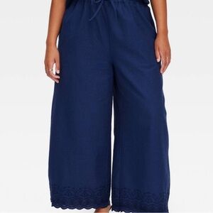 Women's Navy Wide-Leg Drawstring Pants